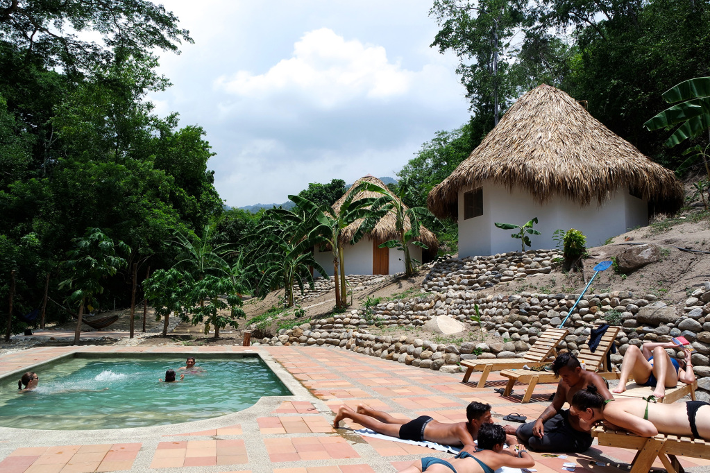 Volunteering at an office with a swimming pool