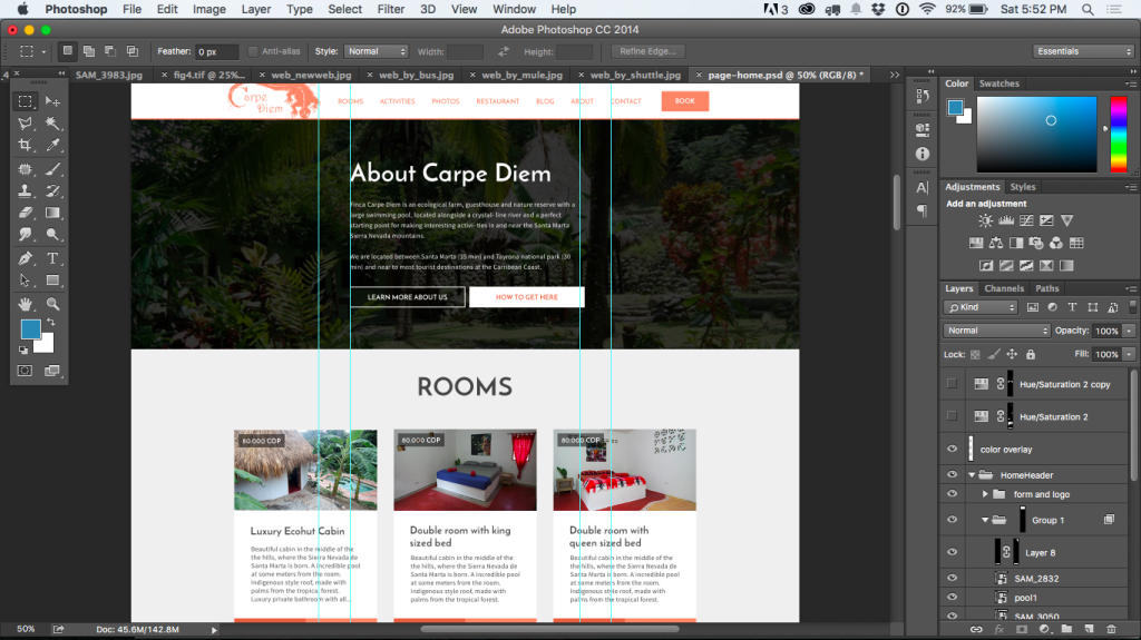 Design (pre color change) of the Finca Carpe Diem Website